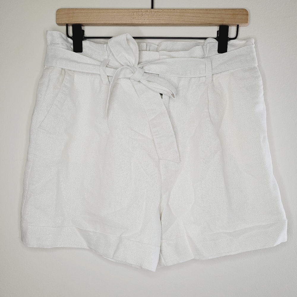 Old Navy White Glitter Shorts Linen Blend Women's Small Paperbag Summer Cute